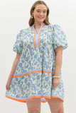 Sunset Blooms Band Dress Blue