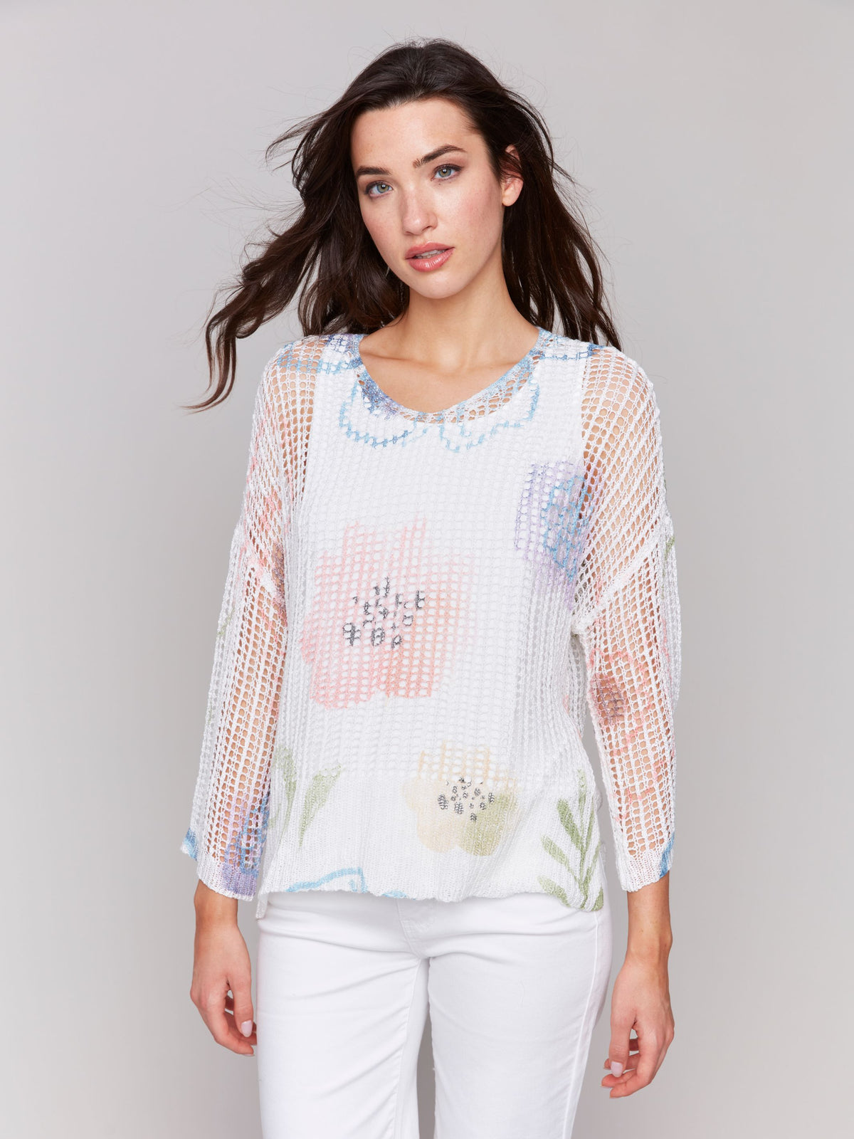 Charlie B Fishnet Sweater Watercolor