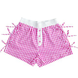Lulu Mac Button Bow Gingham Boxer Shorts Pink