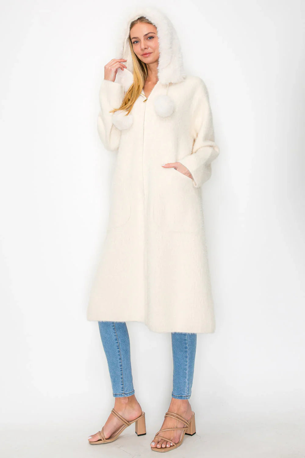 Joh Serenity Knitted Fur Cardigan Cream