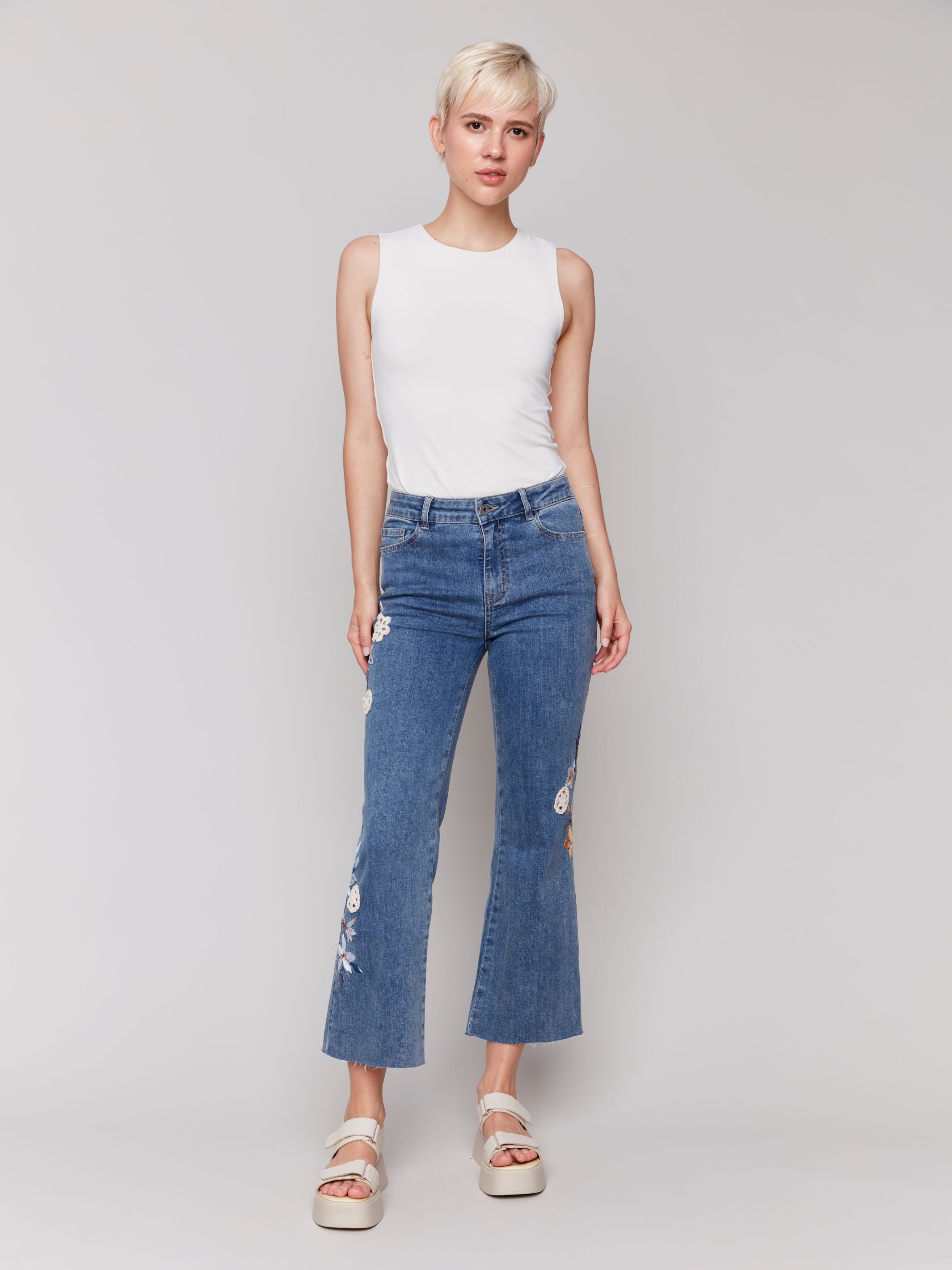 Charlie B Embroidered Crochet Jean Medium Blue