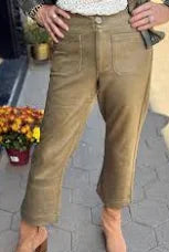 APNY Vegan Leather Wide Leg Pant Olive