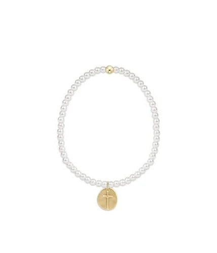 E Newton Classic Pearl 3mm Inspire Small Gold Charm Bracelet