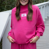 Lulu Mac Terrycloth Mock Neck Sweatshirt Hot Pink
