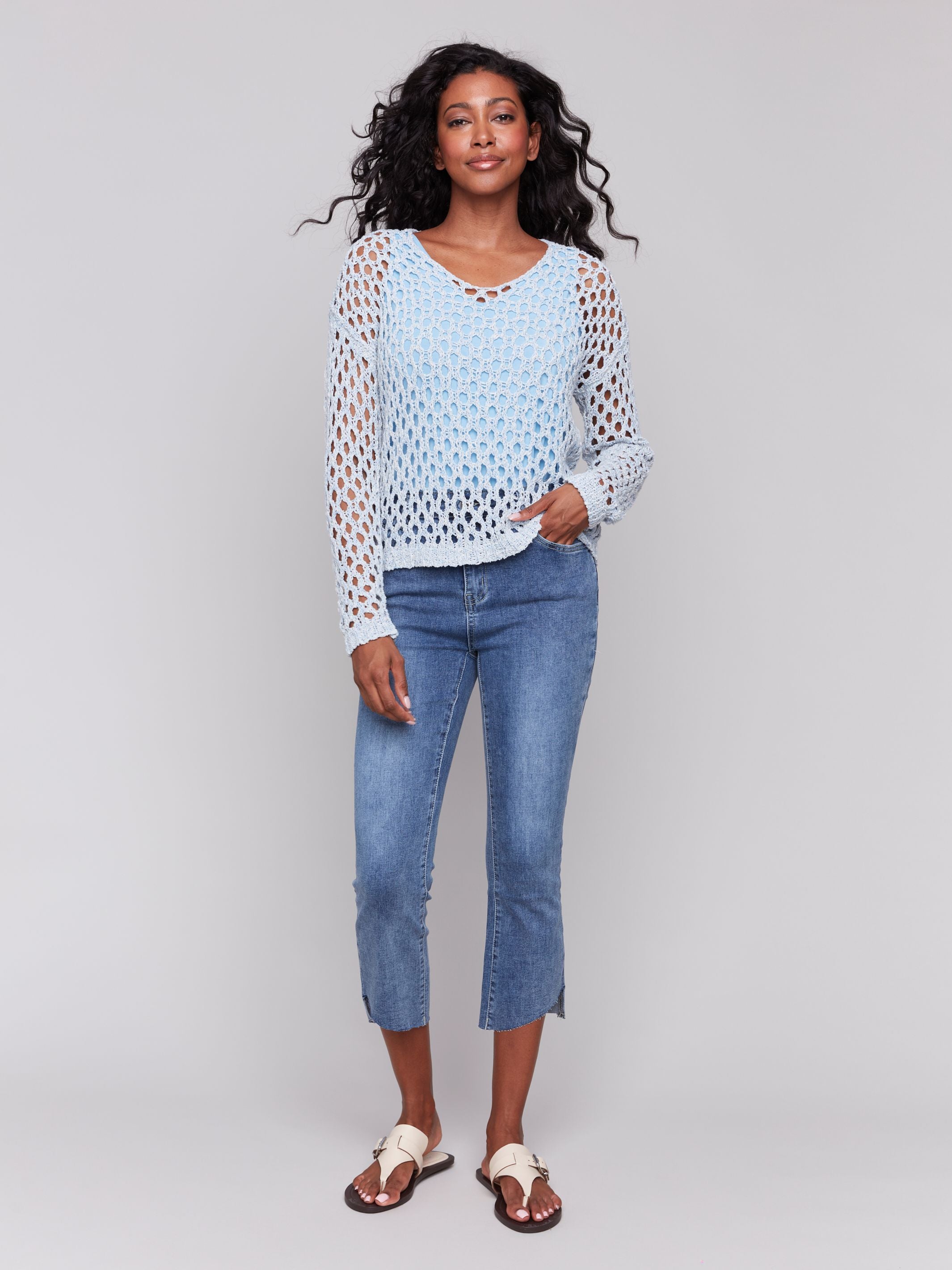 Charlie B Fancy Yarn Fishnet Sweater Denim