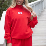 Lulu Mac Terrycloth Mock Neck Sweatshirt Red