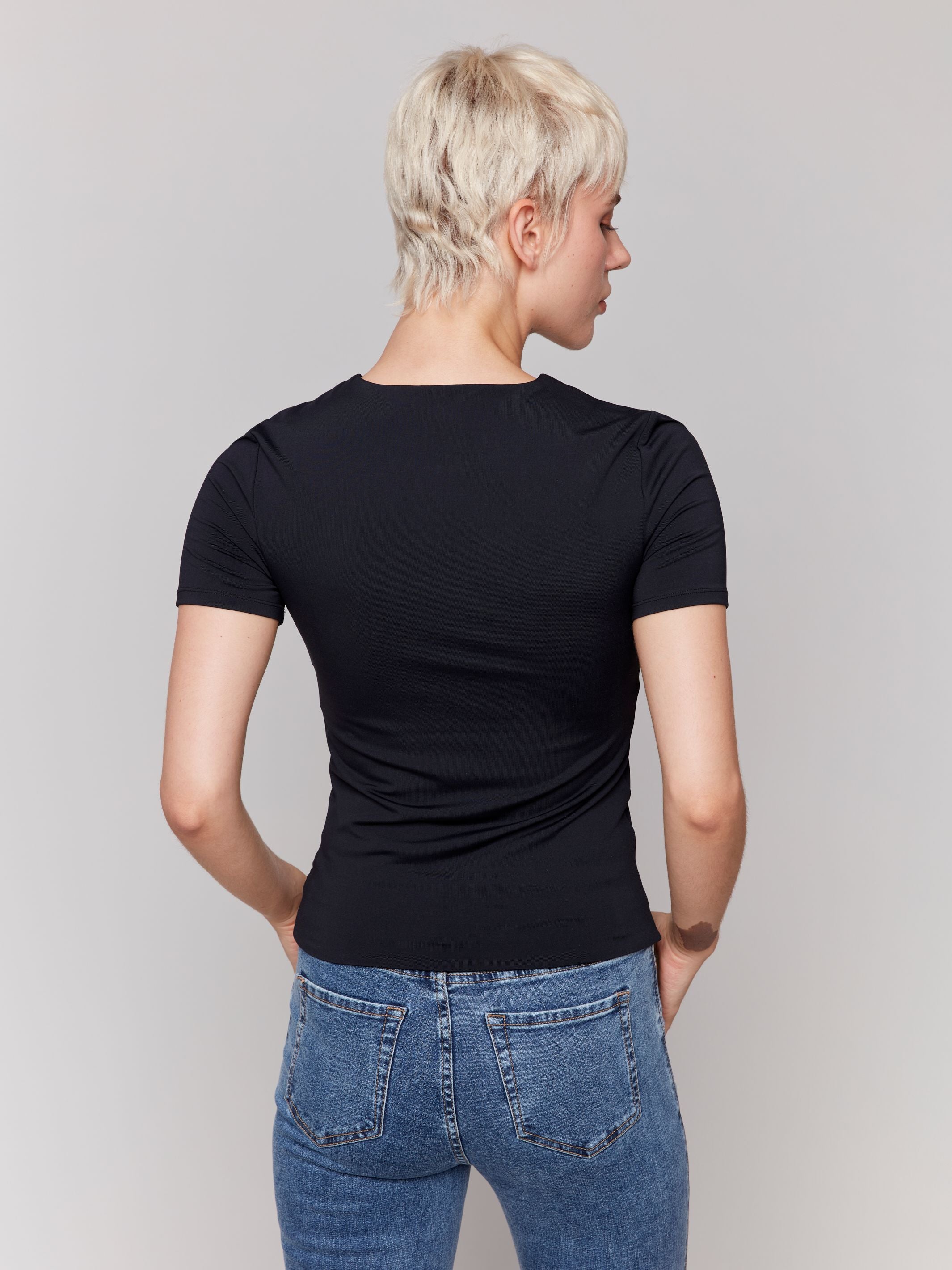 Charlie B Double Cloth Short Sleeve T Shirt Black