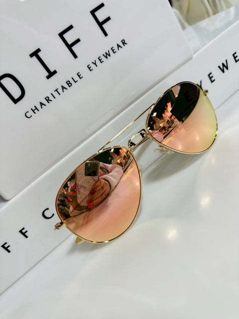 Diff Cruz Sunglasses Gold Peach Mirror