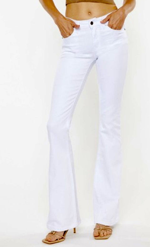 Kancan White Mid Rise Flare Jeans