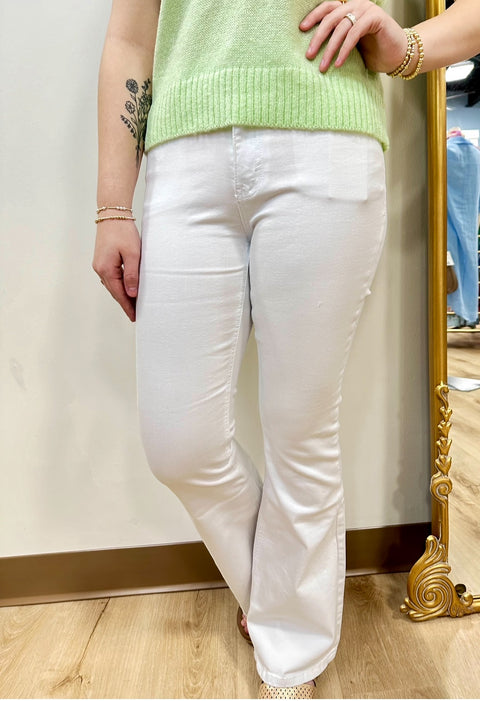 Kancan Petite Mid Rise Flare Jean -white