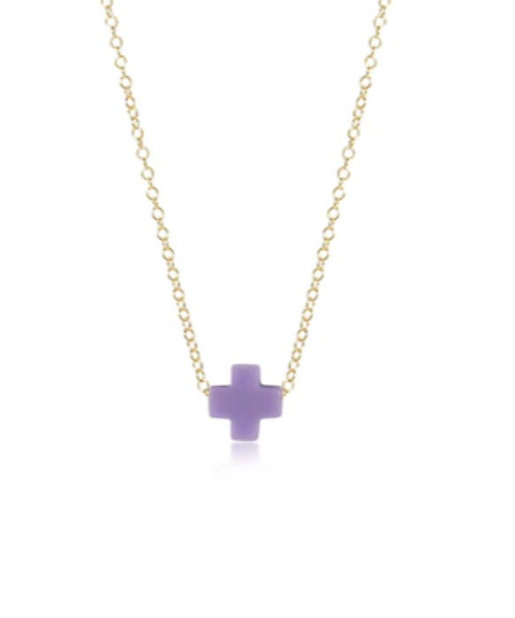 E Newton 16" Necklace Gold Signature Cross Purple