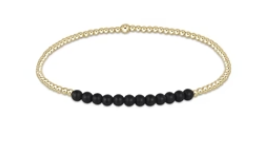 E Newton Gold Bliss 2mm Bead Bracelet Matte Onyx
