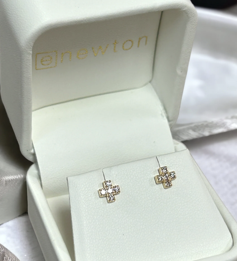 E Newton 14K Gold & Diamond Signature Cross Studs