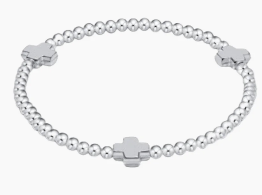E Newton Signature Cross Sterling Pattern 3mm Bead Bracelet