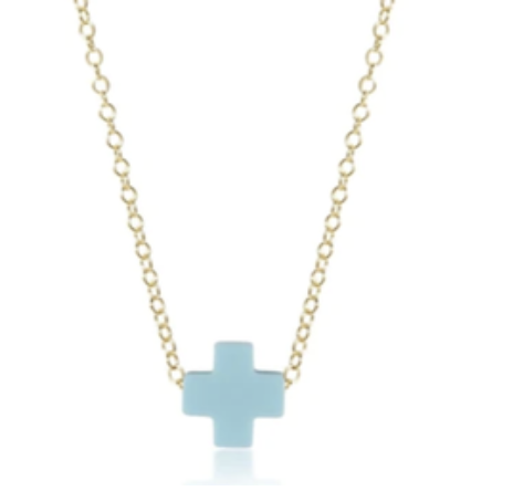 E Newton 16" Necklace Gold Signature Cross Turquoise