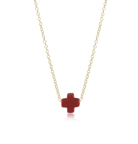 E Newton 16" Necklace Gold Signature Cross Red