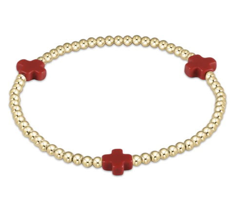 E Newton Signature Cross Gold Pattern 3mm Bead Bracelet Red