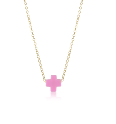 E Newton 16" Necklace Gold Signature Cross Bright Pink