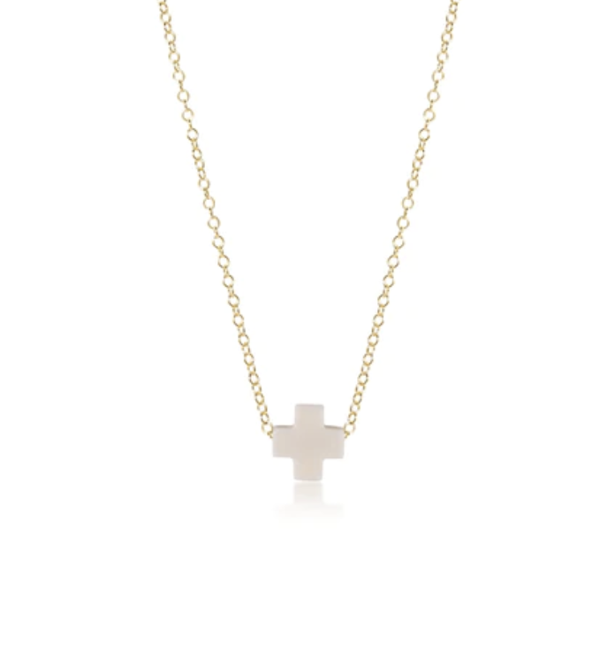 E Newton 16" Necklace Gold Signature Cross Off White