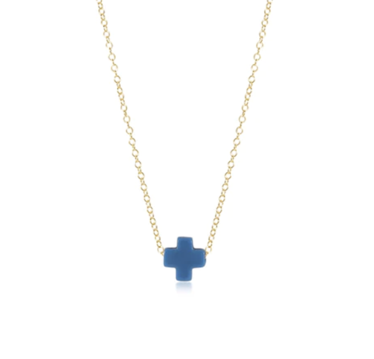 E Newton 16" Necklace Gold Signature Cross Cobalt