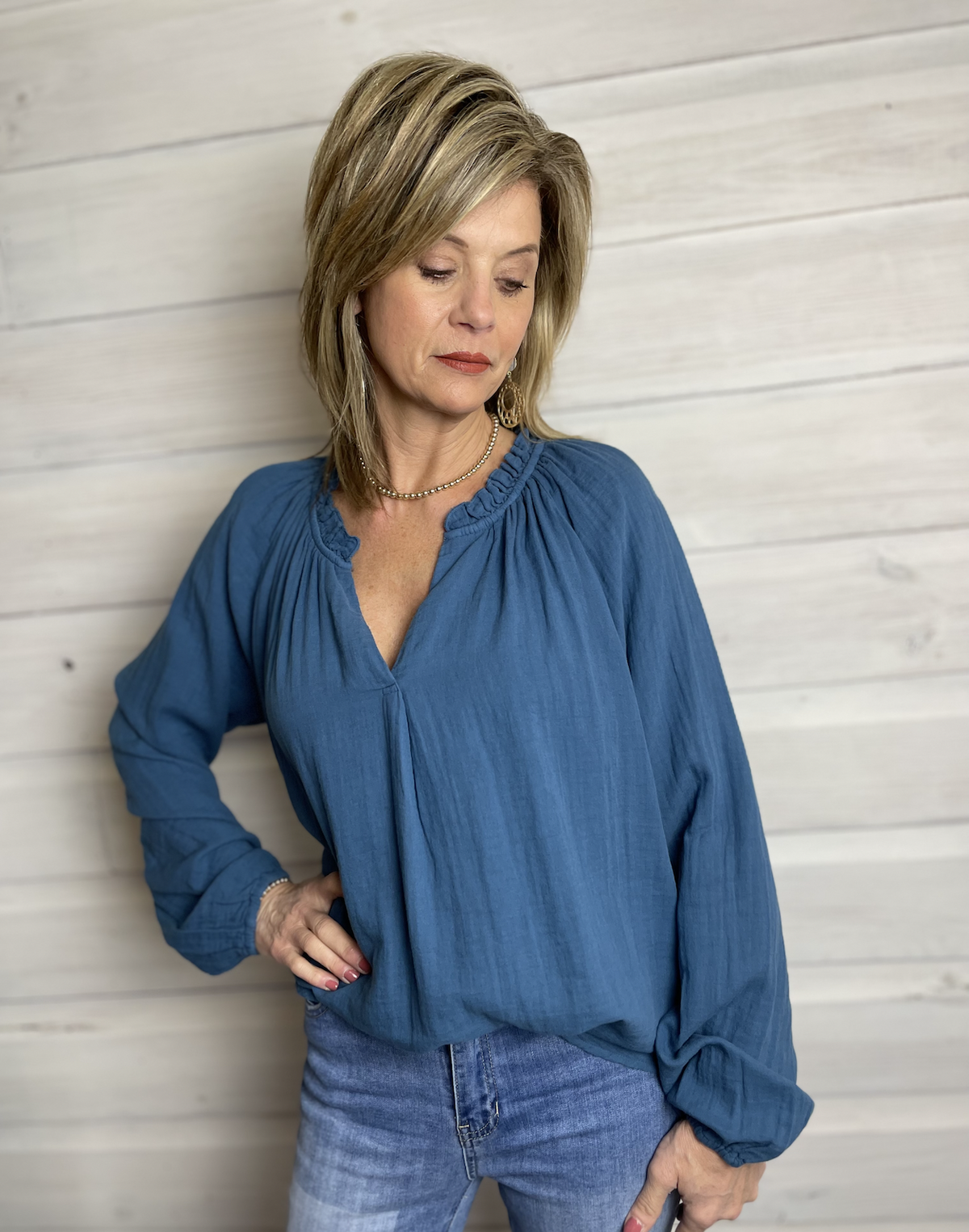 Dylan New Peasant Top Galaxy Blue