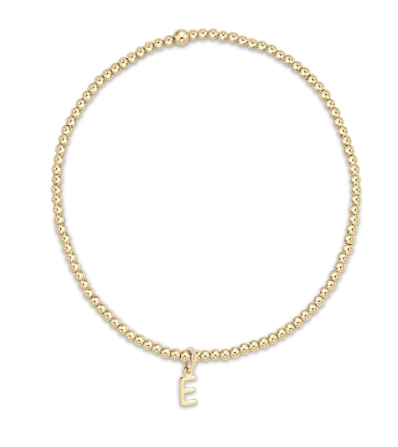 E Newton Respect Gold Charm Initial 2mm Bead Bracelet