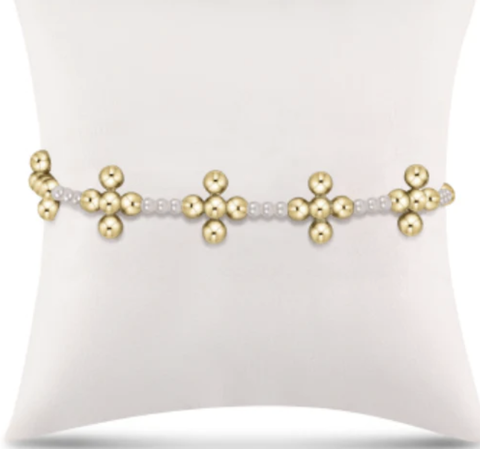 E Newton Signature Cross Sincerity Pattern Pearl 3mm Bead Bracelet - Classic Beaded Signature Cross Gold - 4mm Bead Gold