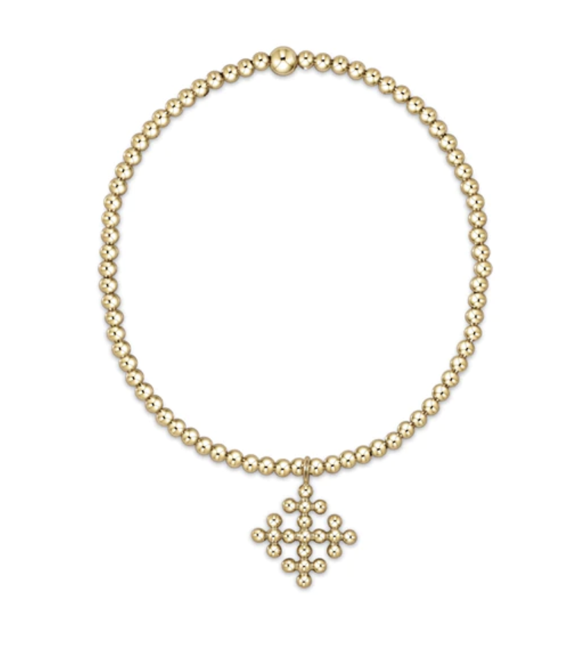 E Newton Extends Classic Gold 2.5mm Bead Bracelet - Classic Beaded Signature Cross Encompass Gold Charm