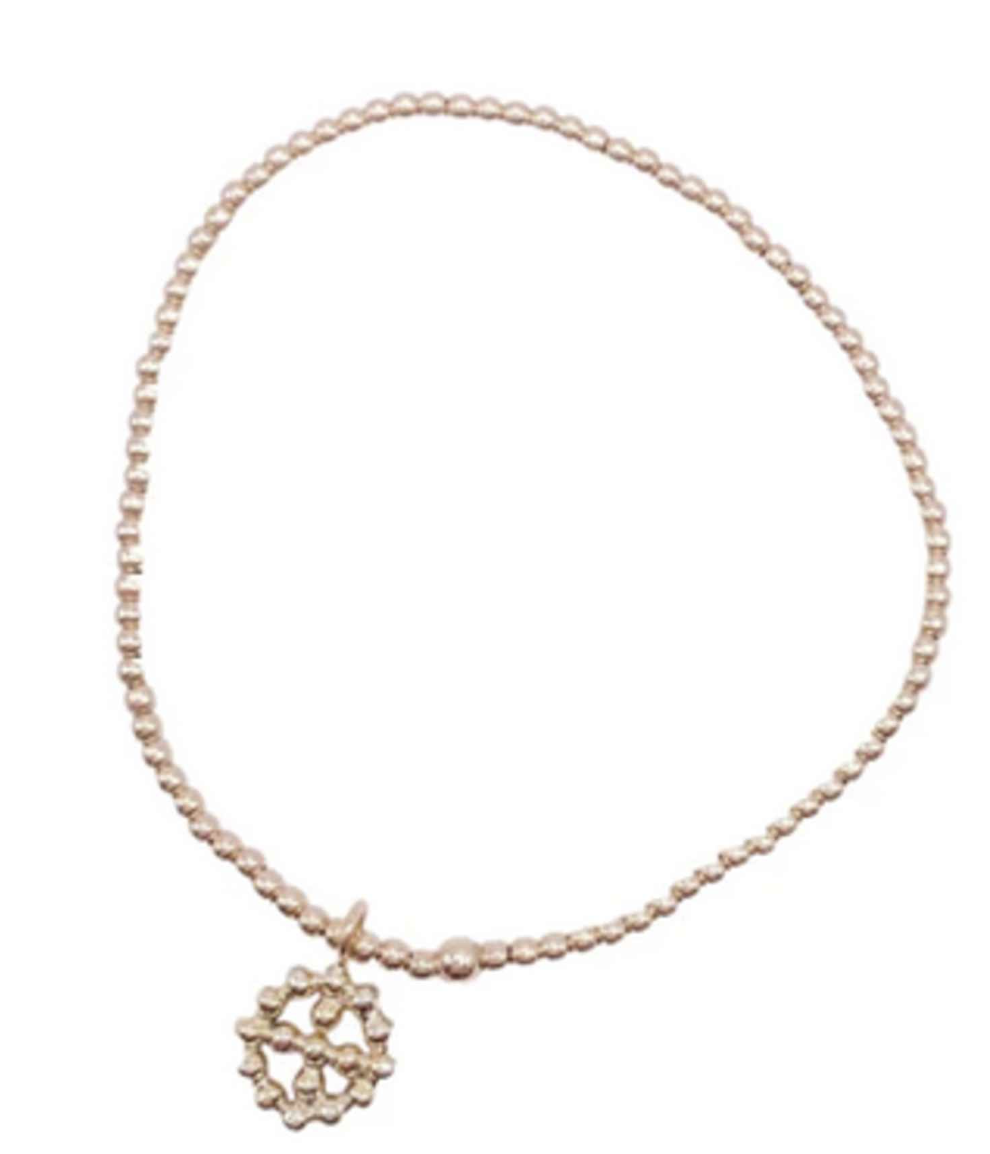 E Newton Extends Classic Gold 2mm Bead Bracelet Beaded Signature Cross Halo Charm