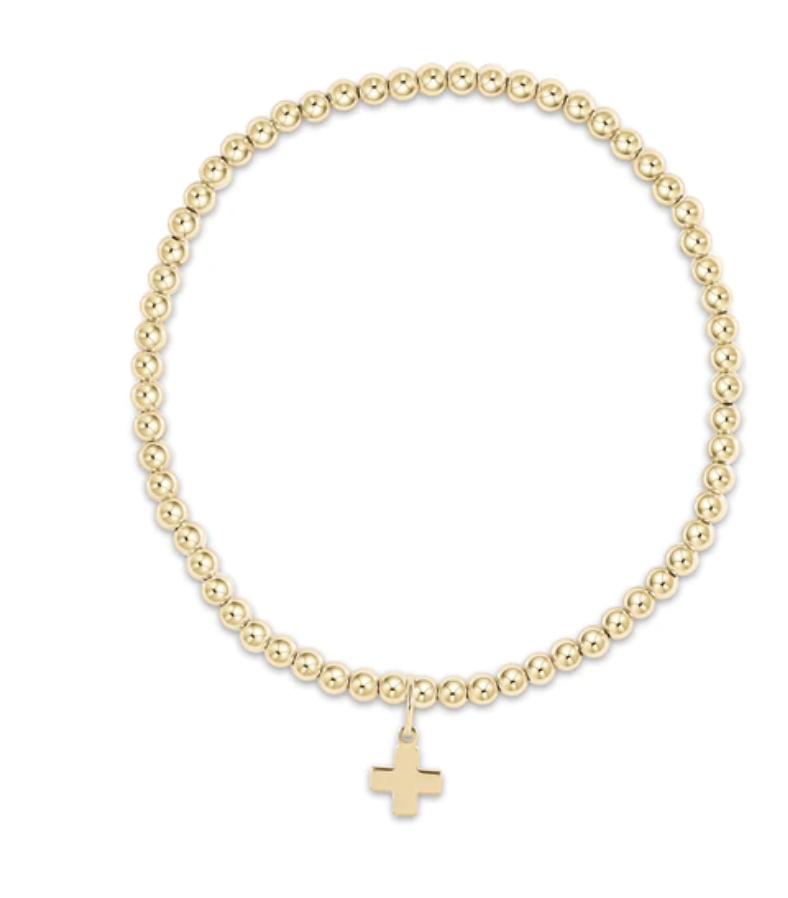 E Newton Extends Classic Gold 3mm Bead Bracelet Signature Cross Gold Charm