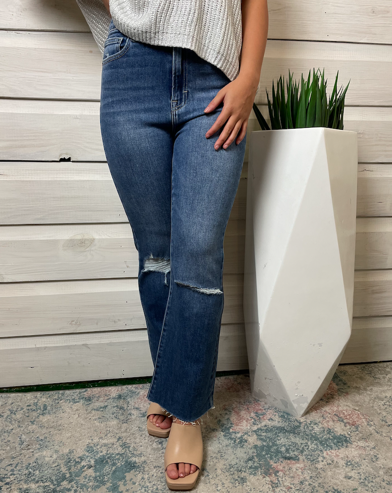 Hidden Happi Ultra High Rise Crop Flare Dark Blue