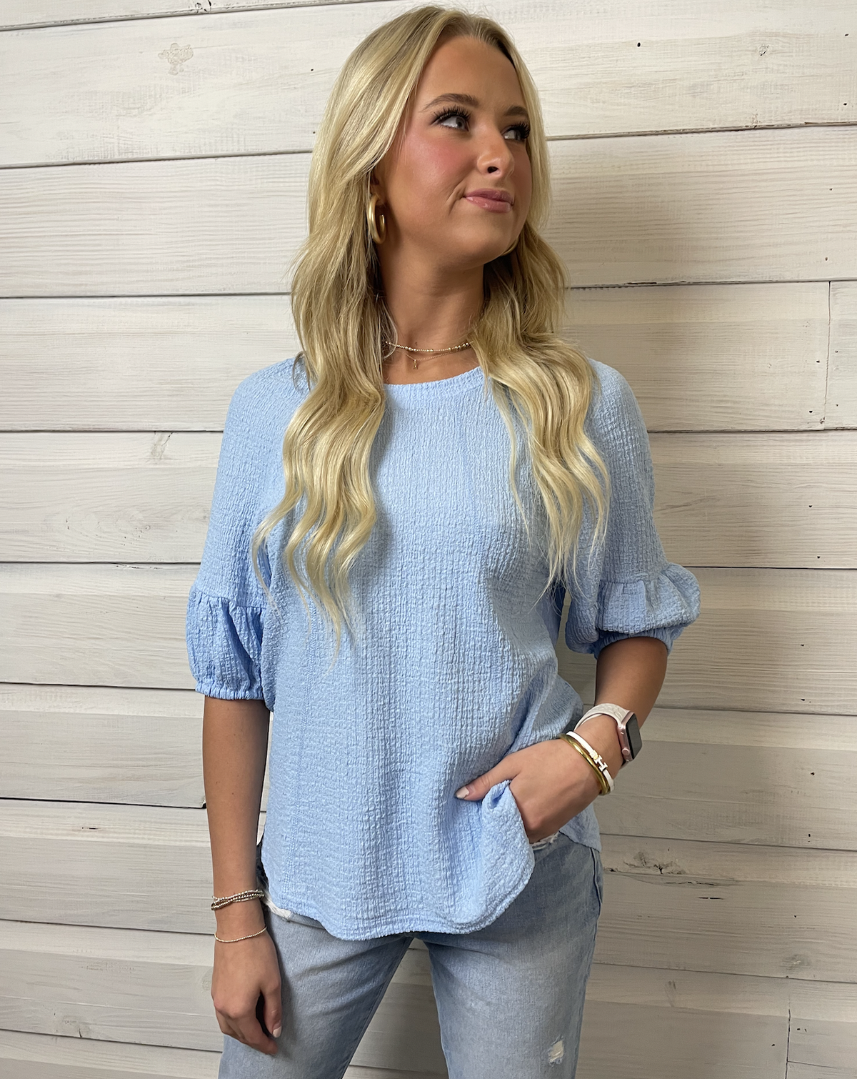 Ocean Springs Textured SS Top Blue