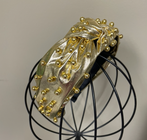 Knotted Metallic Beaded Gold Headband