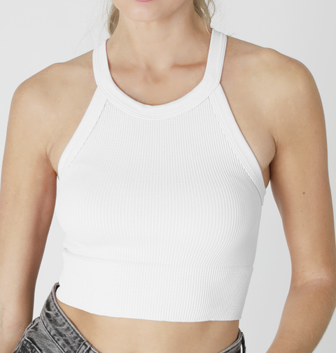 High neck cropped tank top -white