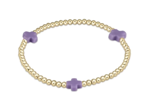 E Newton Signature Cross Gold Pattern 3mm Bead Bracelet Purple