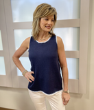 Charlie B Knit Cami w Contrast Stitch Navy