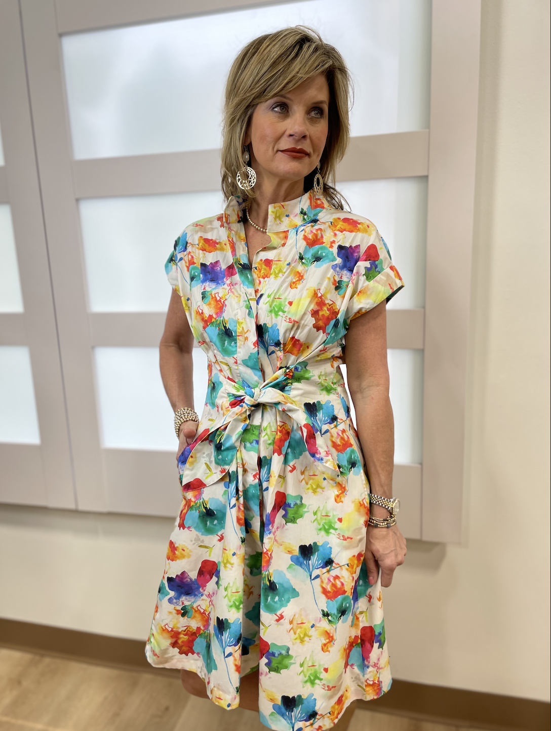 APNY Self Tie Sleeveless Shirt Dress