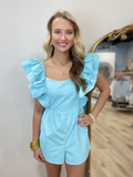 Britta Ruffle Sleeve Romper Sky Blue