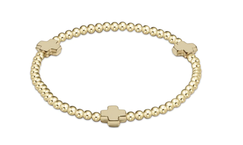 E Newton Extends - Signature Cross Gold Pattern 3mm Bead Bracelet