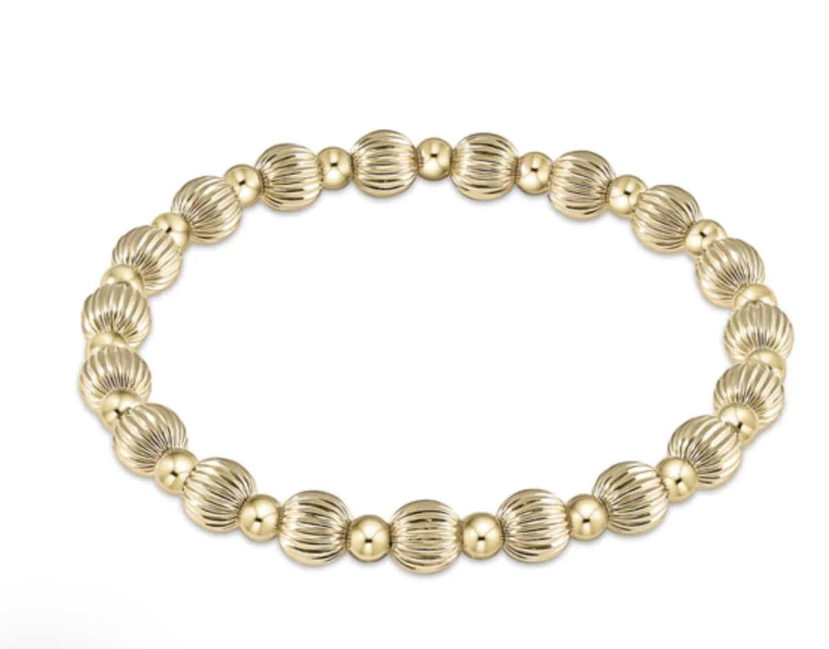 E Newton Extends - Dignity Grateful Pattern 6mm Bead Bracelet - Gold