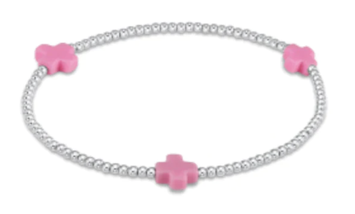 E Newton Signature Cross Sterling Silver 2mm Bracelet Pink