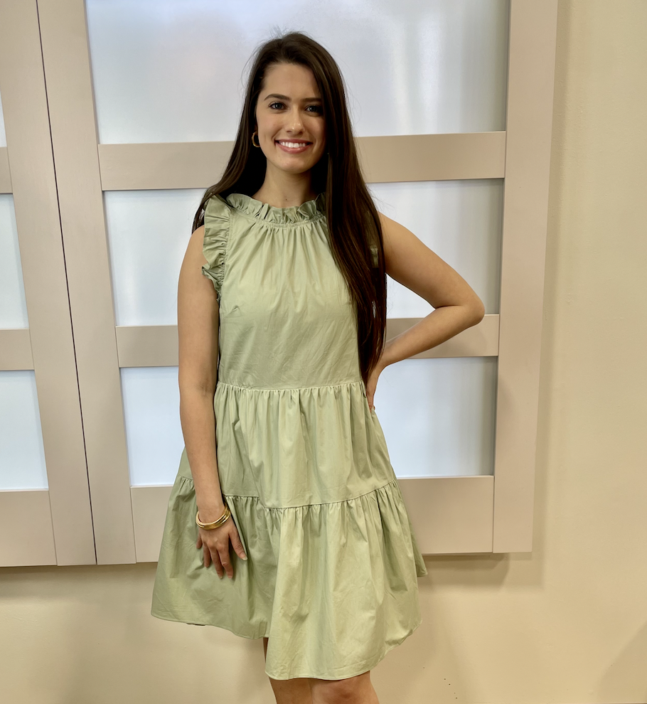 Moodie Tiered Poplin Dress Sage