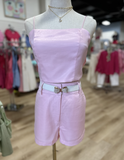 Eleanor 2 Piece Satin Short Set w Bow Pink