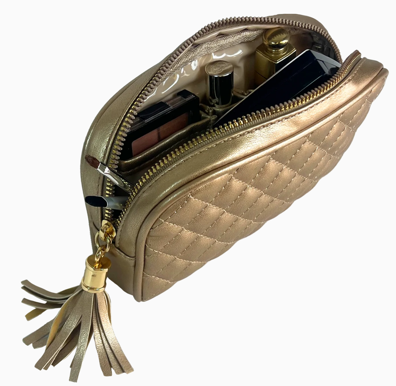 PurseN Classic Small Makeup Case Gold Quilted